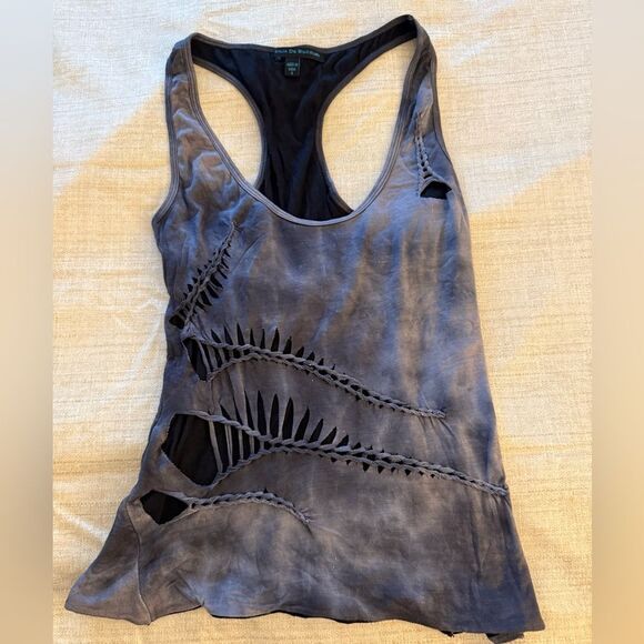 Cecilia De Buccourt Distressed Racer Back Grey Tie Dye Tank Top. Cotton. - Picture 1 of 7